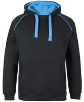 Unisex Contrast Fleecy Hoodie - Black/Aqua  | JCR-3CFH LHB E-1089 